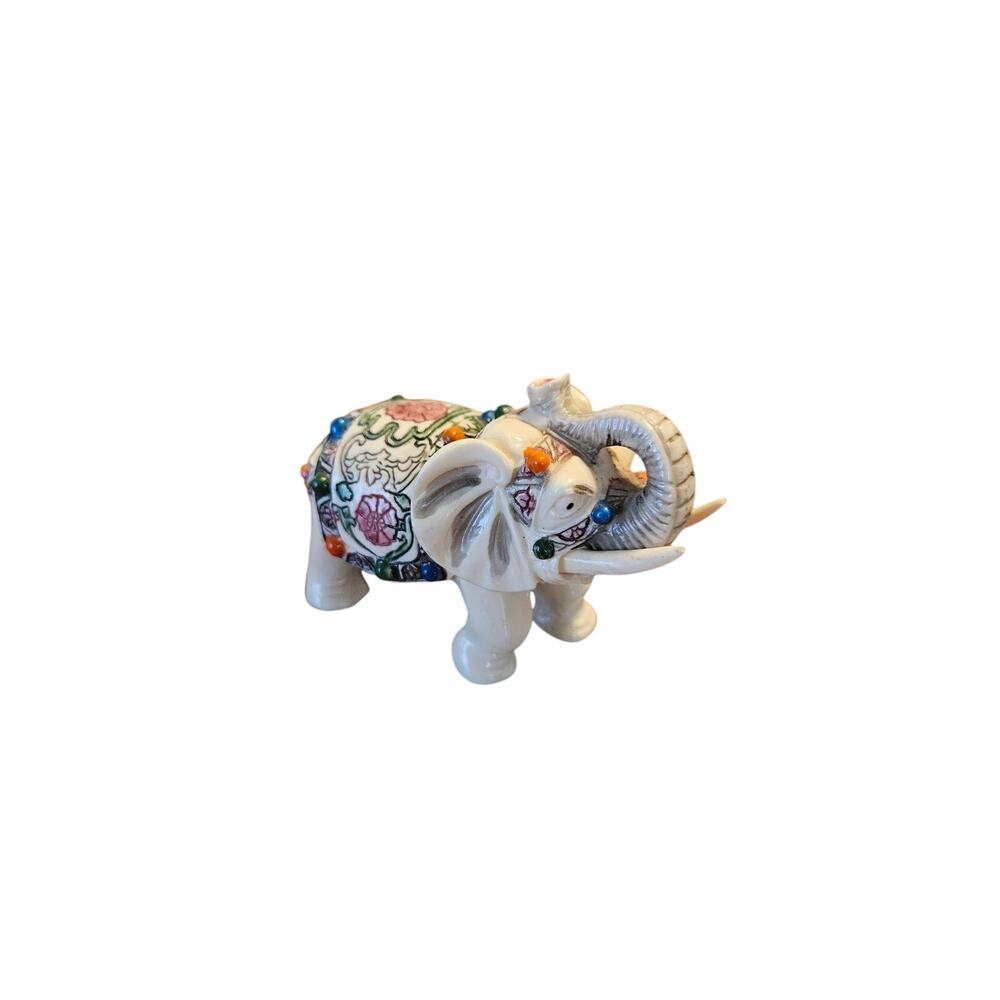 Hand painted vintage elephant trunk up boho decor figurine - Picture 2 of 5